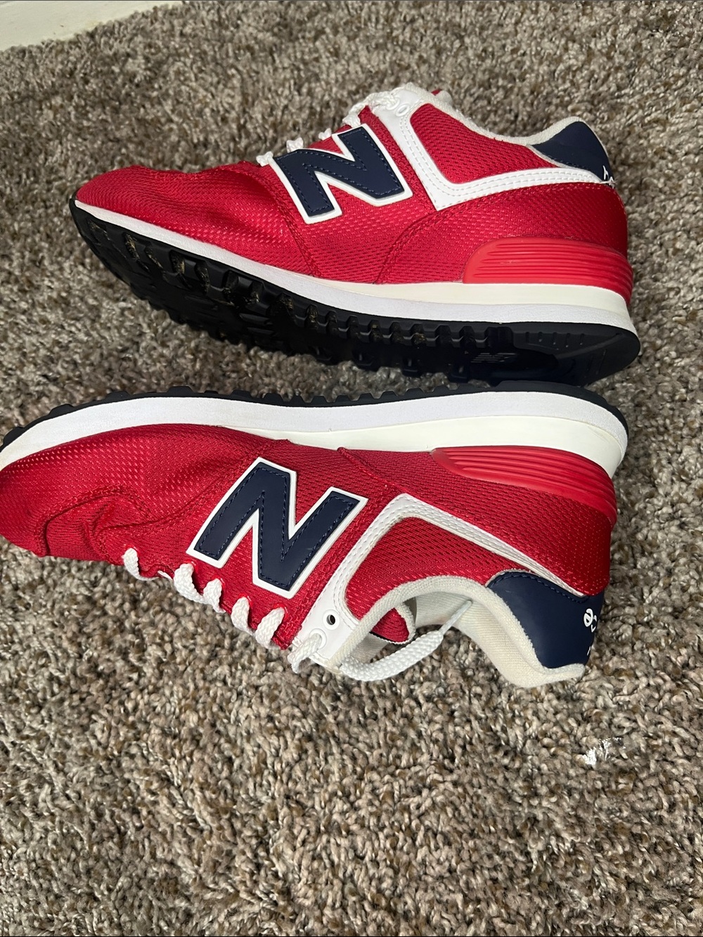 New Balance 574 Women’s Red and Navy Athletic Sneakers - Picture 5 of 7